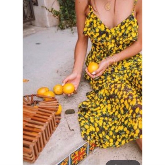 Parker Lemon Asymmetrical Tiered Midi Dress In Limon Size Medium - Picture 2 of 12